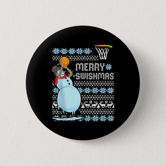 Funny Basketball Christmas Quote Merry Swishmas Ma Button (Front)