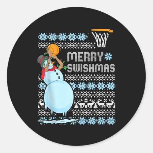 Funny Basketball Christmas Quote Merry Swishmas Ma Classic Round Sticker