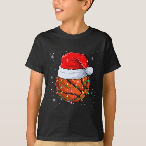 Funny Basketball Christmas Santa Hat Xmas Lights  T_Shirt