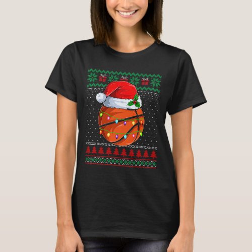 Funny Basketball Christmas Ugly Sweater Santa Hat 