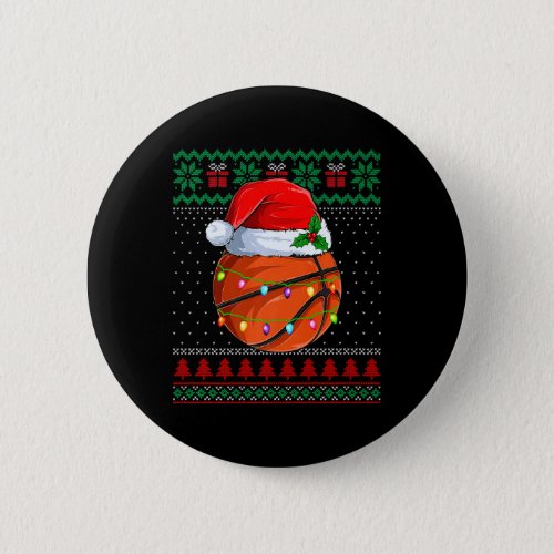 Funny Basketball Christmas Ugly Sweater Santa Hat  Button