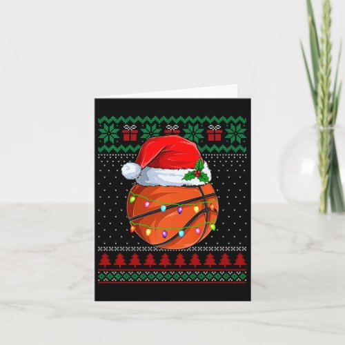 Funny Basketball Christmas Ugly Sweater Santa Hat  Card