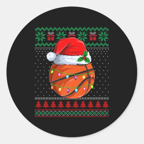 Funny Basketball Christmas Ugly Sweater Santa Hat  Classic Round Sticker