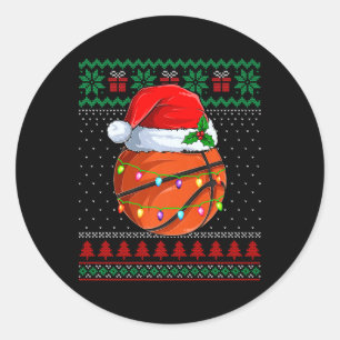 Funny Basketball Christmas Ugly Sweater Santa Hat Classic Round Sticker