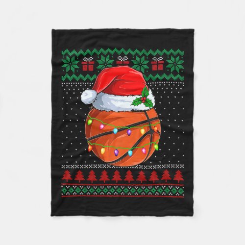 Funny Basketball Christmas Ugly Sweater Santa Hat  Fleece Blanket