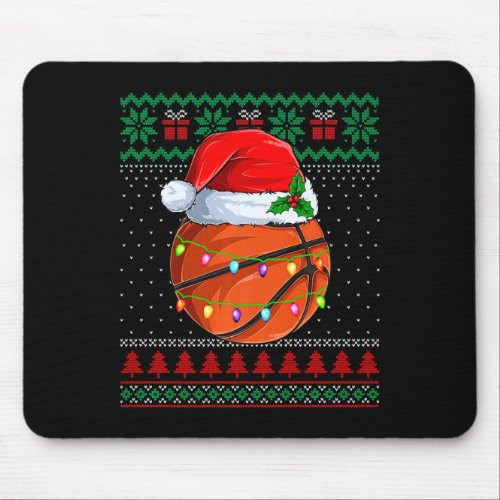 Funny Basketball Christmas Ugly Sweater Santa Hat  Mouse Pad