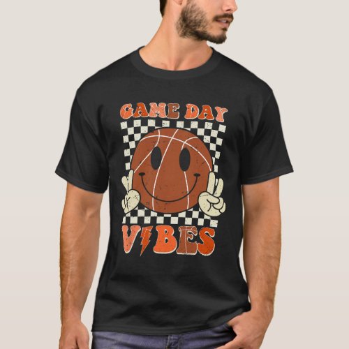 Funny Basketball Game Day Vibes Smile Face Basketb T_Shirt