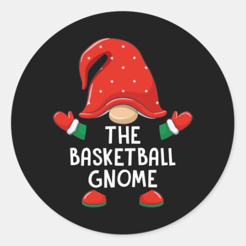 Funny Basketball Gnome Christmas Matching Family B Classic Round Sticker