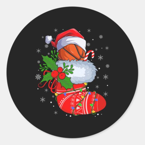 Funny Basketball In Christmas Socks Santa Basketba Classic Round Sticker