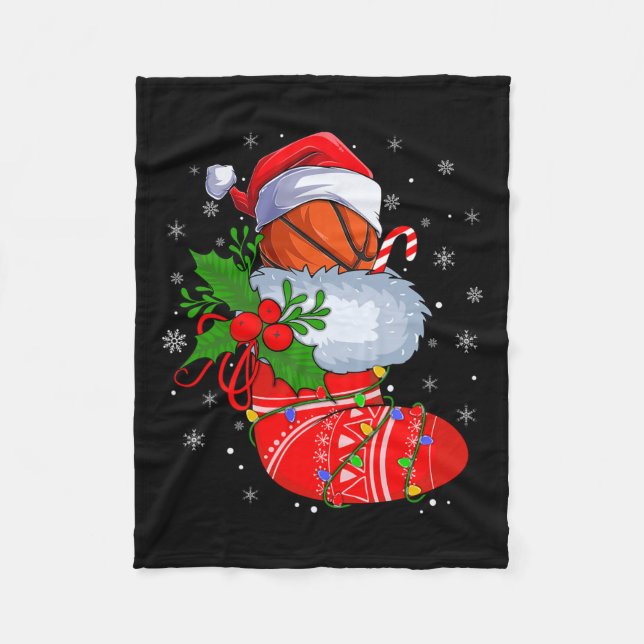 Funny Basketball In Christmas Socks Santa Basketba Fleece Blanket (Front)