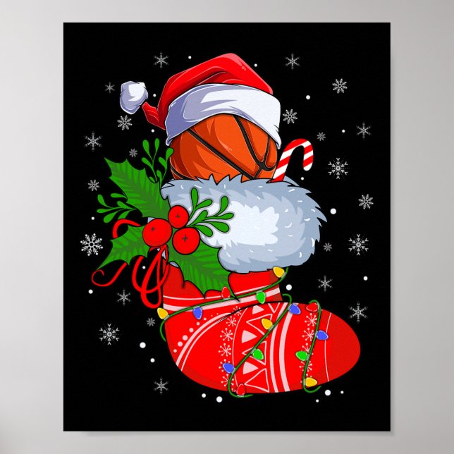 Funny Basketball In Christmas Socks Santa Basketba Poster (Front)