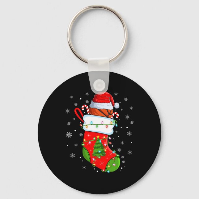 Funny Basketball In Christmas Socks Santa Lights X Keychain (Front)