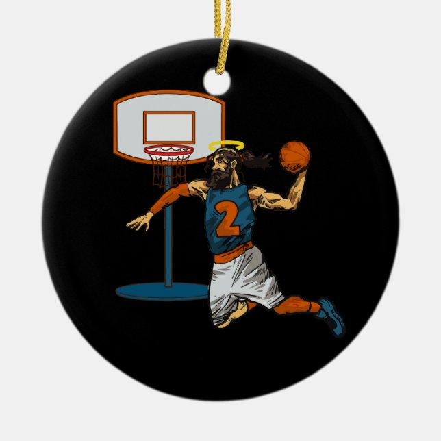 Funny Basketball Jesus Player Christian Humor Slam Ceramic Ornament (Front)