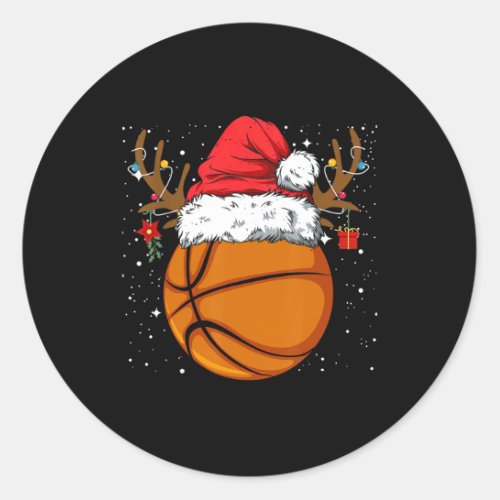 Funny Basketball Reindeer Santa Hat Christmas Holi Classic Round Sticker