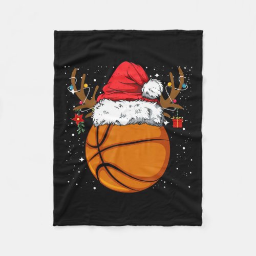 Funny Basketball Reindeer Santa Hat Christmas Holi Fleece Blanket