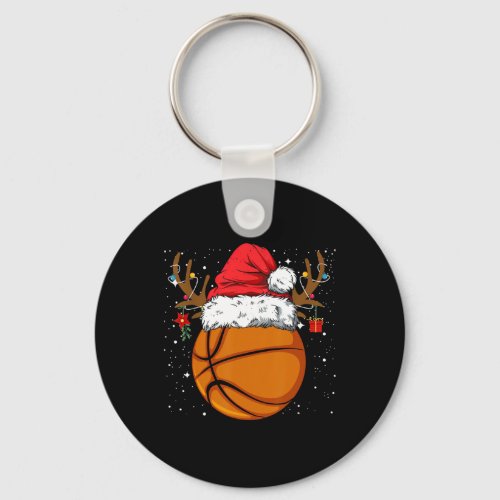 Funny Basketball Reindeer Santa Hat Christmas Holi Keychain