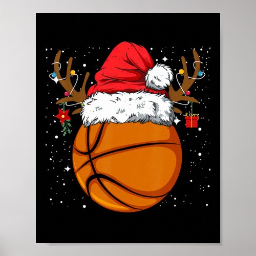 Funny Basketball Reindeer Santa Hat Christmas Holi Poster