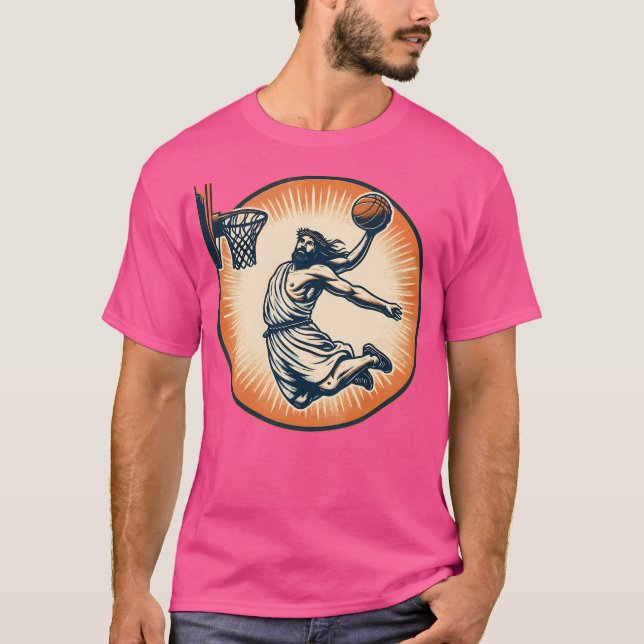 Funny Basketball Retro Jesus Christ T-Shirt (Front)