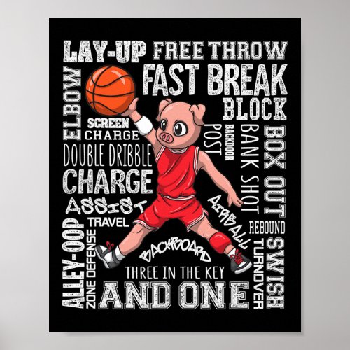 Funny Basketball S Boys Girls Cute Pig  Poster