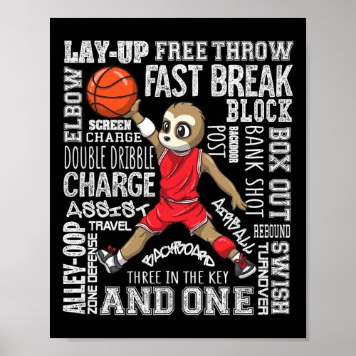 Funny Basketball S Boys Girls Cute Sloth  Poster