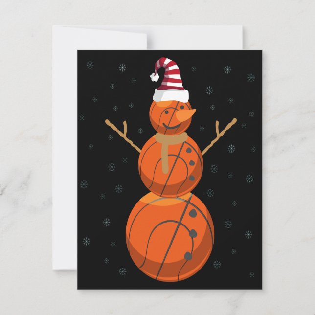 Funny Basketball Snowman Christmas New Year Gift Note Card (Front)