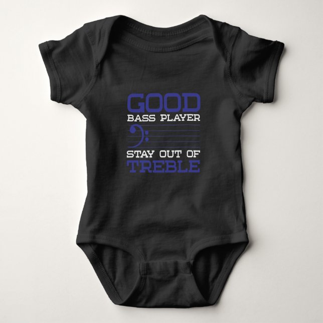 Funny Bass Clef Pun Treble Musician Bassist Baby Bodysuit (Front)