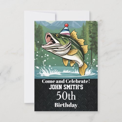 Funny Bass Fishing Birthday Party Mens Invitation
