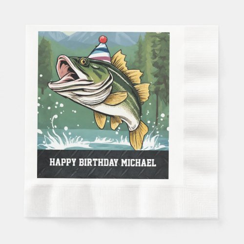 Funny Bass Fishing Birthday Party Mens Name Napkins