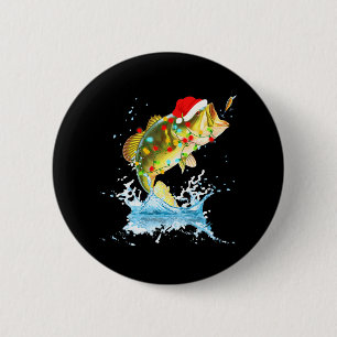 Funny Bass Fishing Santa Hat Christmas Pajama Button