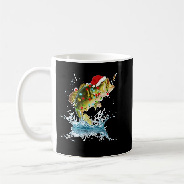 Funny Bass Fishing Santa Hat Christmas Pajama Fish Coffee Mug (Left)