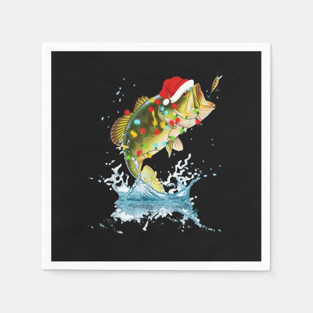 Funny Bass Fishing Santa Hat Christmas Pajama Fish Napkins (Front)