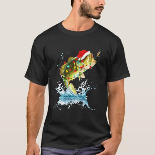 Funny Bass Fishing Santa Hat Christmas Pajama Fish T_Shirt