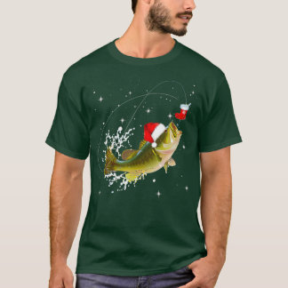 Funny Bass Fishing Santa Hat Christmas Pajama T-Shirt