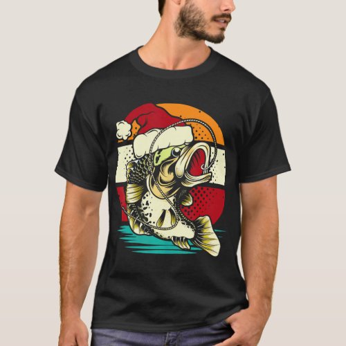 Funny Bass Fishing Santa Hat Christmas Pyjama T_Shirt