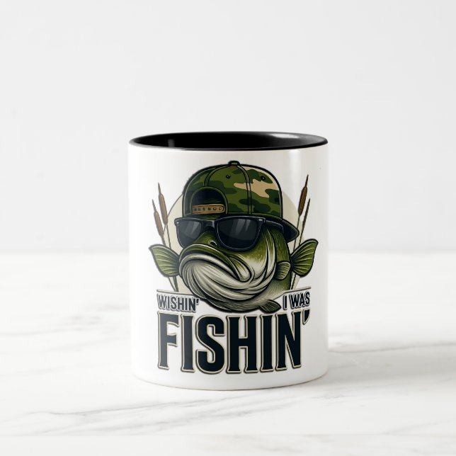 Funny Bass Fishing Two-Tone Coffee Mug (Center)