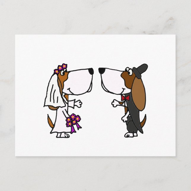 Funny Basset Hound Bride and Groom Wedding Art Postcard (Front)