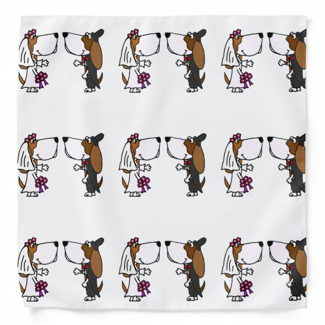 Funny Basset Hound Bride and Groom Wedding Bandana (Front)