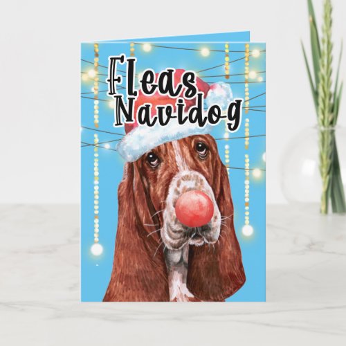 Funny Basset hound Dog Christmas fleas navidog Card