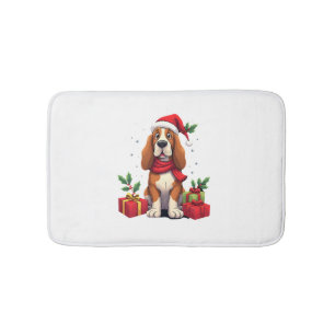 Funny Basset Hound Dog Christmas Outfits Santa Hat Bath Mat