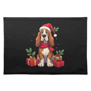 Funny Basset Hound Dog Christmas Outfits Santa Hat Cloth Placemat