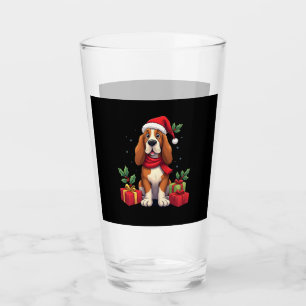 Funny Basset Hound Dog Christmas Outfits Santa Hat Glass