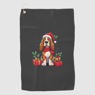 Funny Basset Hound Dog Christmas Outfits Santa Hat Golf Towel
