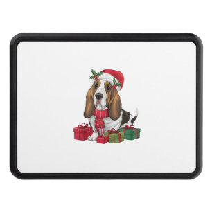 Funny Basset Hound Dog Christmas Outfits Santa Hat Hitch Cover