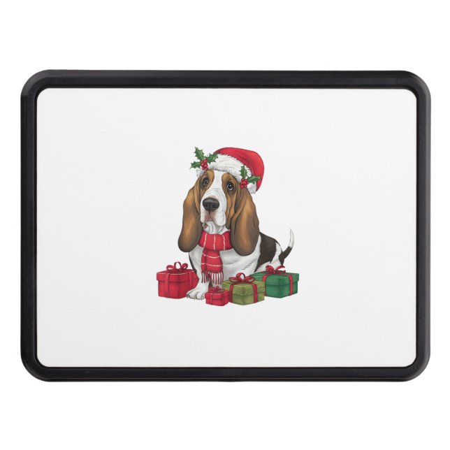 Funny Basset Hound Dog Christmas Outfits Santa Hat Hitch Cover (Front)