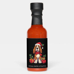 Funny Basset Hound Dog Christmas Outfits Santa Hat Hot Sauces