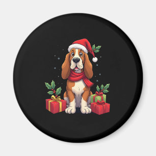 Funny Basset Hound Dog Christmas Outfits Santa Hat Magnet