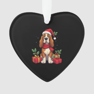 Funny Basset Hound Dog Christmas Outfits Santa Hat Ornament