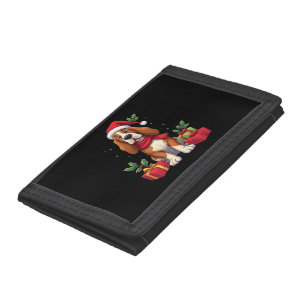 Funny Basset Hound Dog Christmas Outfits Santa Hat Tri-fold Wallet
