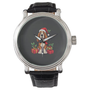 Funny Basset Hound Dog Christmas Outfits Santa Hat Watch
