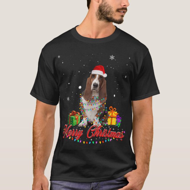 Funny Basset Hound Dog Christmas Santa Christmas L T-Shirt (Front)